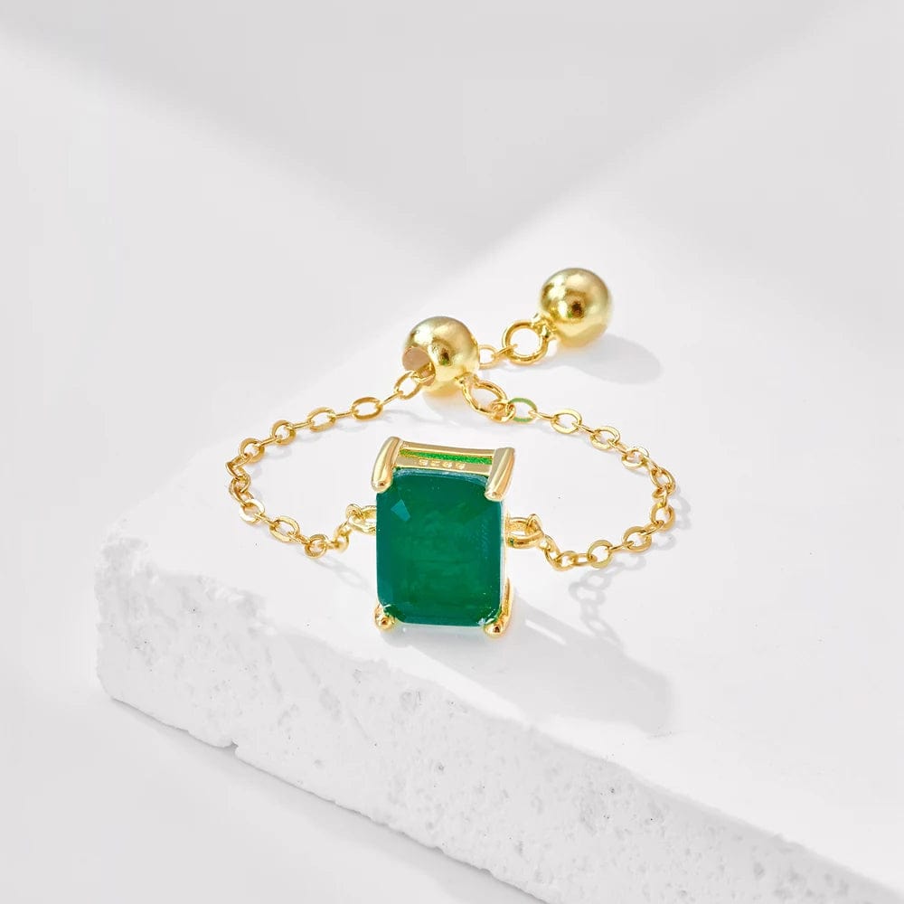 Dylam In Stock No Moq Dainty S925 Silver Rhodium 18K Gold Plated Adjustable Link Chain Rectangle 5A Zirconia Jewelry Rings