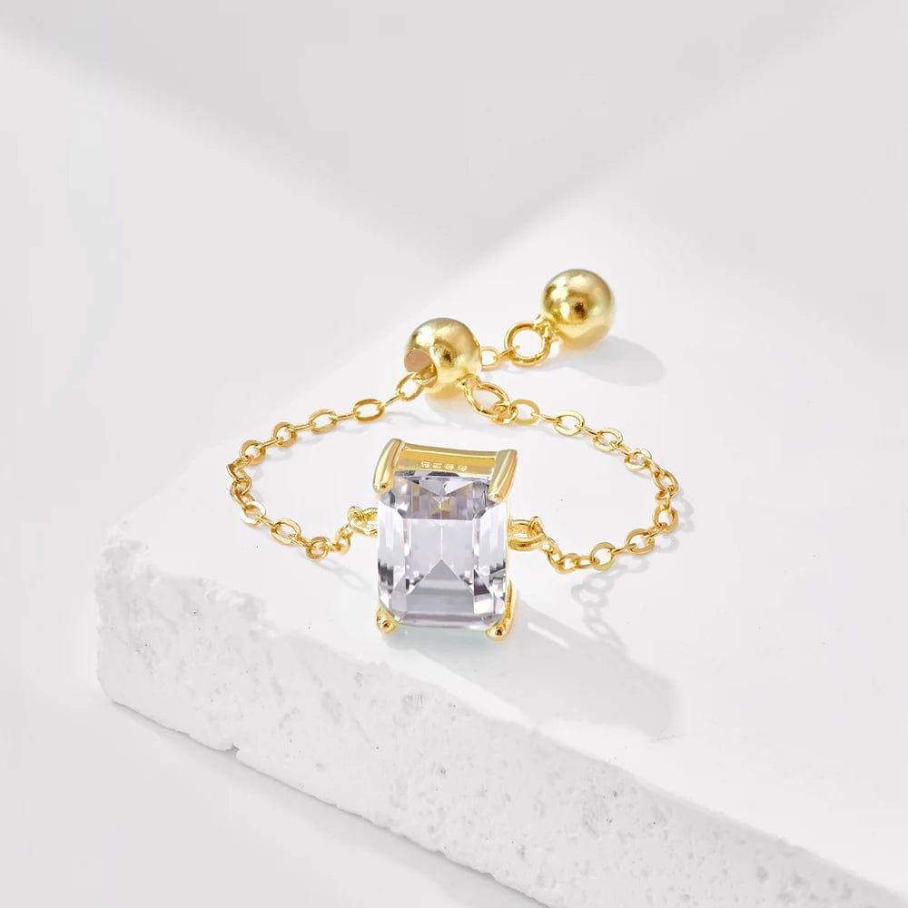 Dylam In Stock No Moq Dainty S925 Silver Rhodium 18K Gold Plated Adjustable Link Chain Rectangle 5A Zirconia Jewelry Rings
