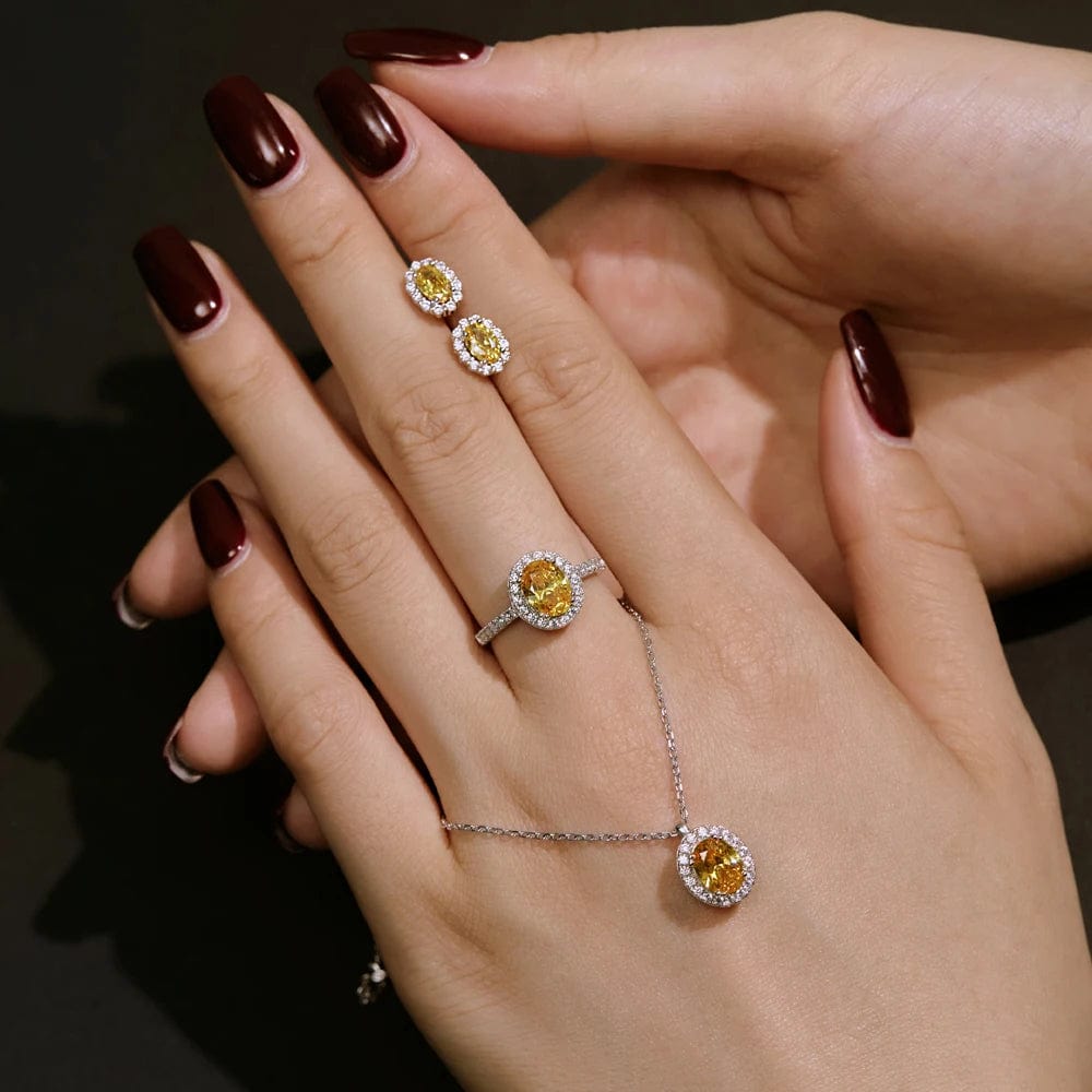 Dylam Stylish Jewelry Set Women 925 Sterling Silver Rhodium Plated Eternity Band 5A Zirconia Stud Earring Pendant Necklace Ring