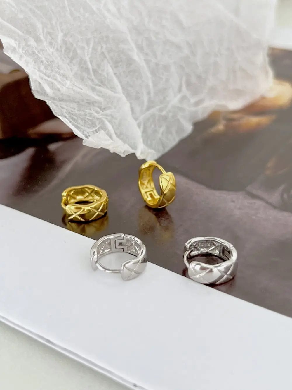 Dylam Tiny Personalized Minimalist 925 Sterling Silver Rhodium 18K Gold Plated Rhomboid C Shape Clip On Earrings for Women