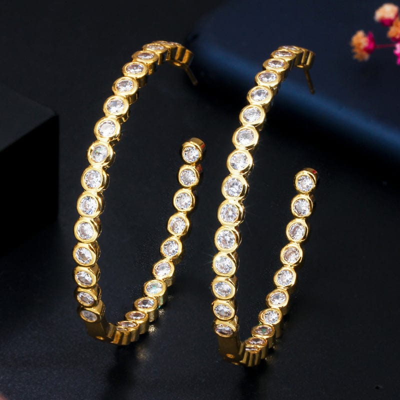 E0368 Fashion 18k Gold Plated Cubic Zirconia Stone Bezel Setting Big Size Round Circle Hoop Earrings for Women Party Memorial Day Gift