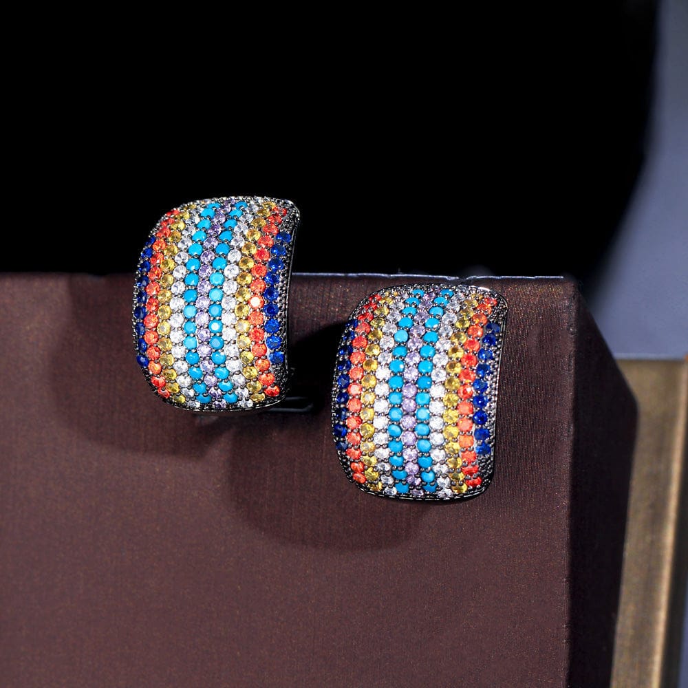 E0886 Unique Micro Pave Cubic Zircon Stone Colorful Statement Big Rectangle Stud Earrings for Women Party Jewelry Gift Accessories
