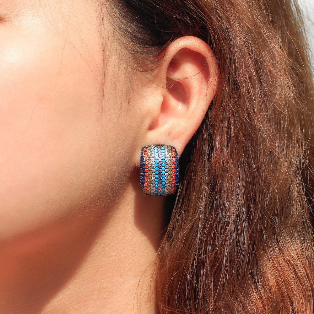 E0886 Unique Micro Pave Cubic Zircon Stone Colorful Statement Big Rectangle Stud Earrings for Women Party Jewelry Gift Accessories