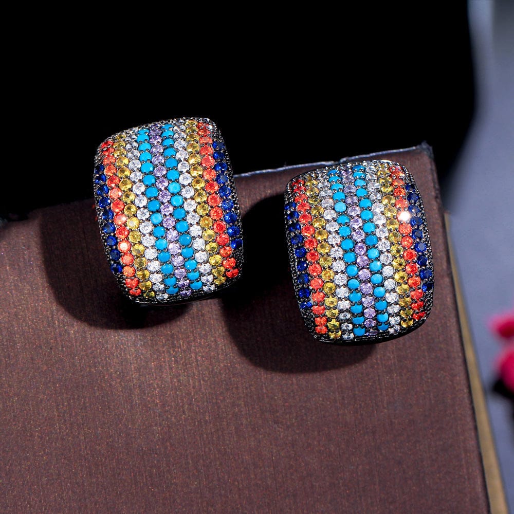 E0886 Unique Micro Pave Cubic Zircon Stone Colorful Statement Big Rectangle Stud Earrings for Women Party Jewelry Gift Accessories