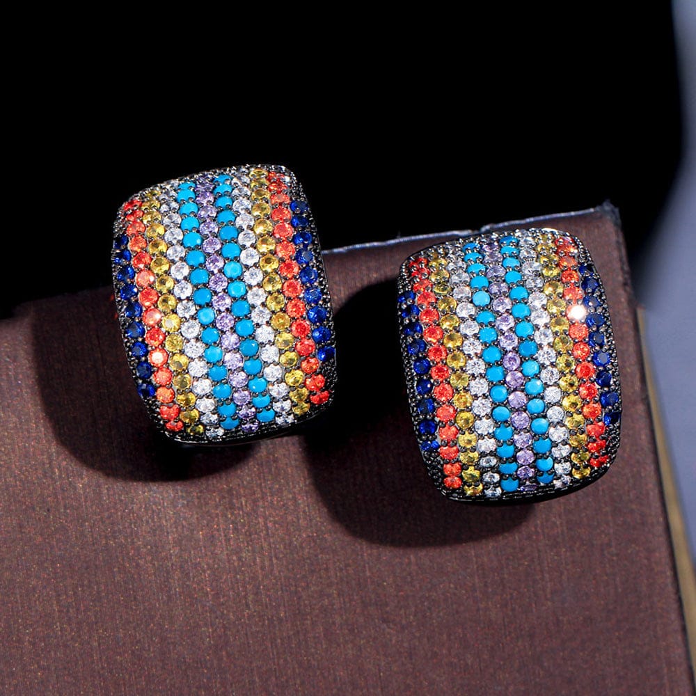 E0886 Unique Micro Pave Cubic Zircon Stone Colorful Statement Big Rectangle Stud Earrings for Women Party Jewelry Gift Accessories