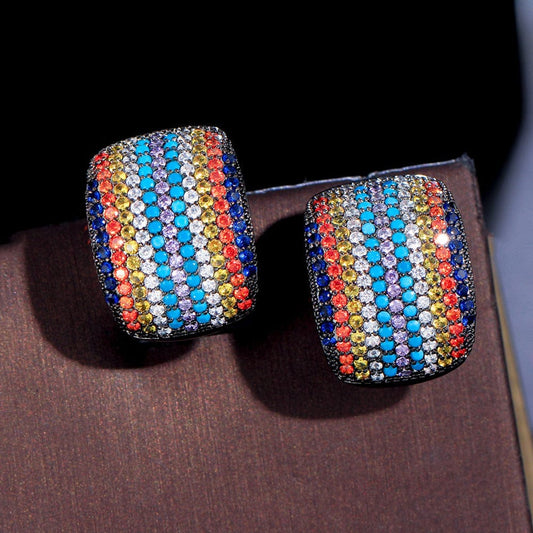E0886 Unique Micro Pave Cubic Zircon Stone Colorful Statement Big Rectangle Stud Earrings for Women Party Jewelry Gift Accessories