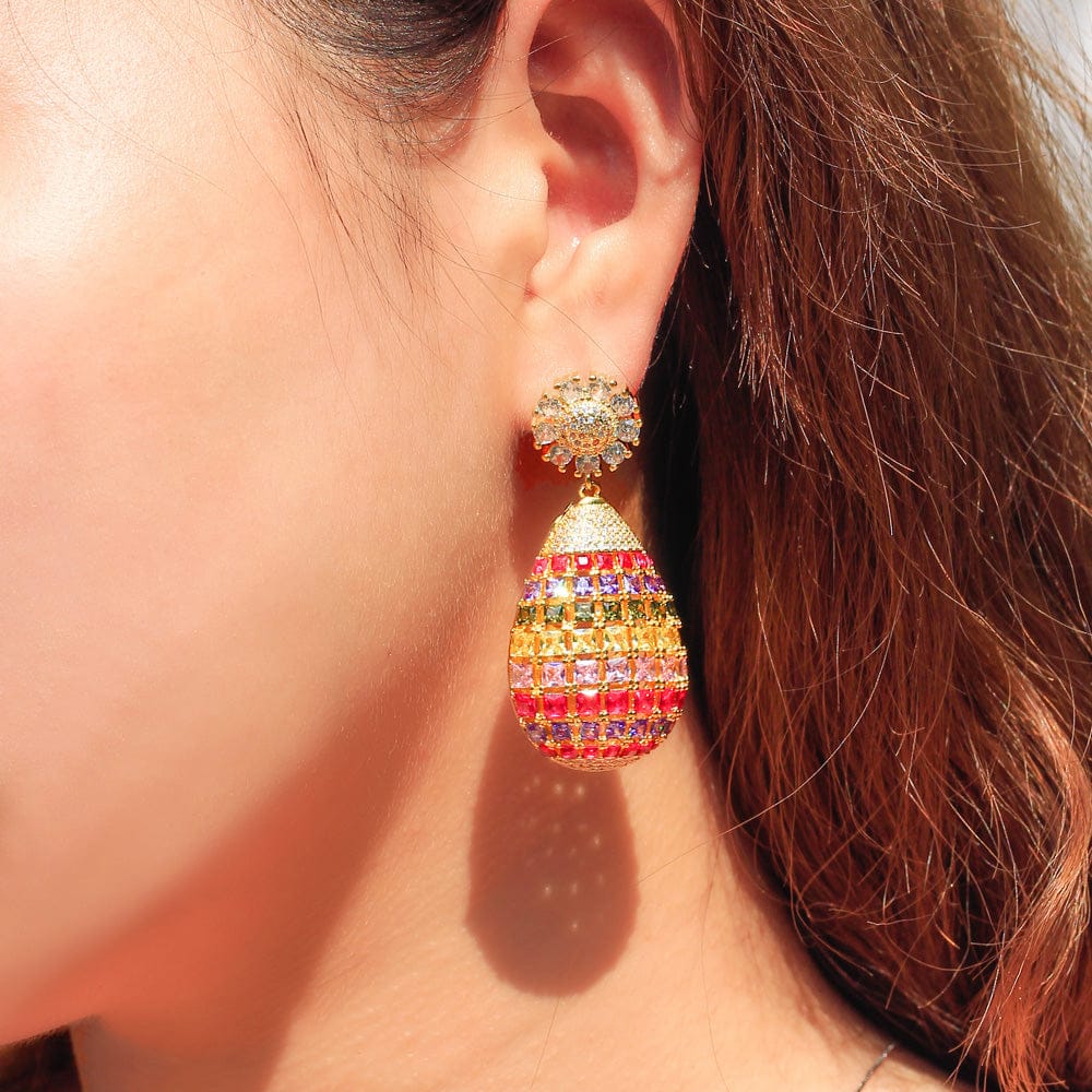 E0887 Trendy Cubic Zircon Crystal Indian Gold Plated Women Wedding Engagement Party Jewelry Luxury Multi Color Big Ball Drop Earrings