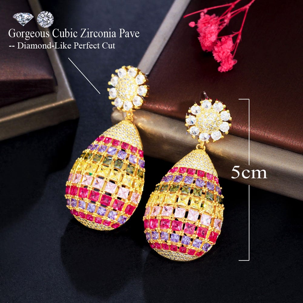 E0887 Trendy Cubic Zircon Crystal Indian Gold Plated Women Wedding Engagement Party Jewelry Luxury Multi Color Big Ball Drop Earrings