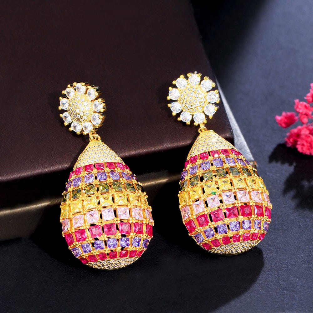 E0887 Trendy Cubic Zircon Crystal Indian Gold Plated Women Wedding Engagement Party Jewelry Luxury Multi Color Big Ball Drop Earrings