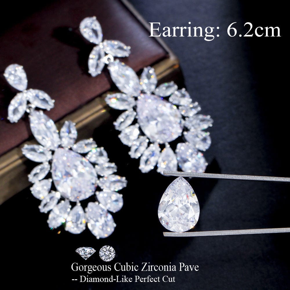 E0890 Genuine Top Shiny Cubic Zirconia Stone Paved Silver Color Dangling Drop Long Big Wedding Earrings for Brides Jewelry Gift