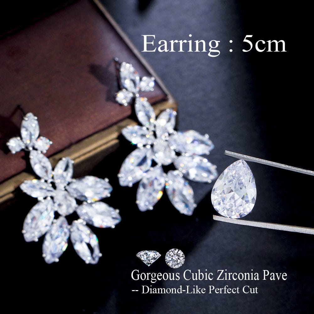 E0891 Super Sparkling White Cubic Zirconia Luxury Bridal Dangle Drop Engagement Earrings for Wedding Banquet Big Party Jewelry