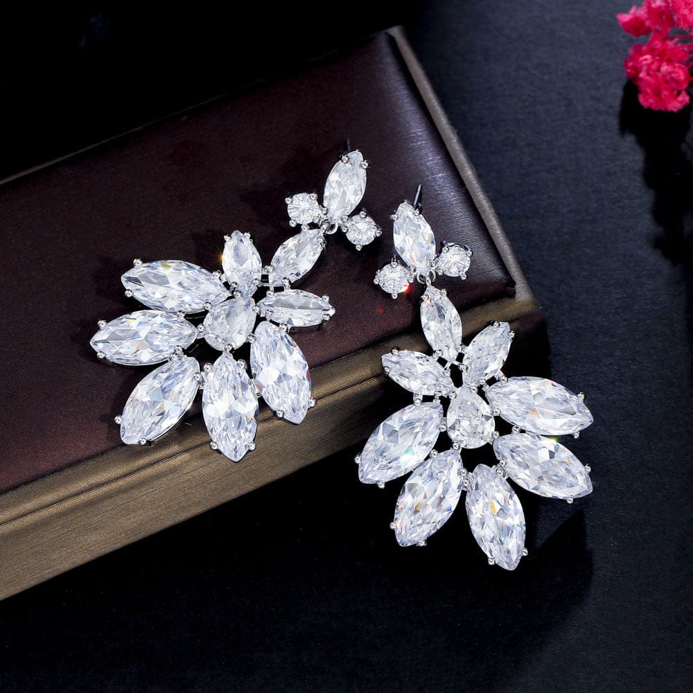 E0891 Super Sparkling White Cubic Zirconia Luxury Bridal Dangle Drop Engagement Earrings for Wedding Banquet Big Party Jewelry