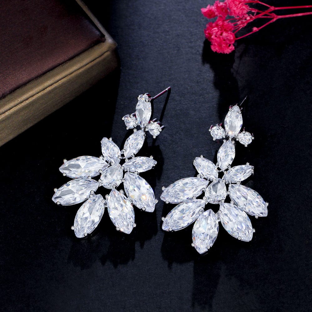 E0891 Super Sparkling White Cubic Zirconia Luxury Bridal Dangle Drop Engagement Earrings for Wedding Banquet Big Party Jewelry