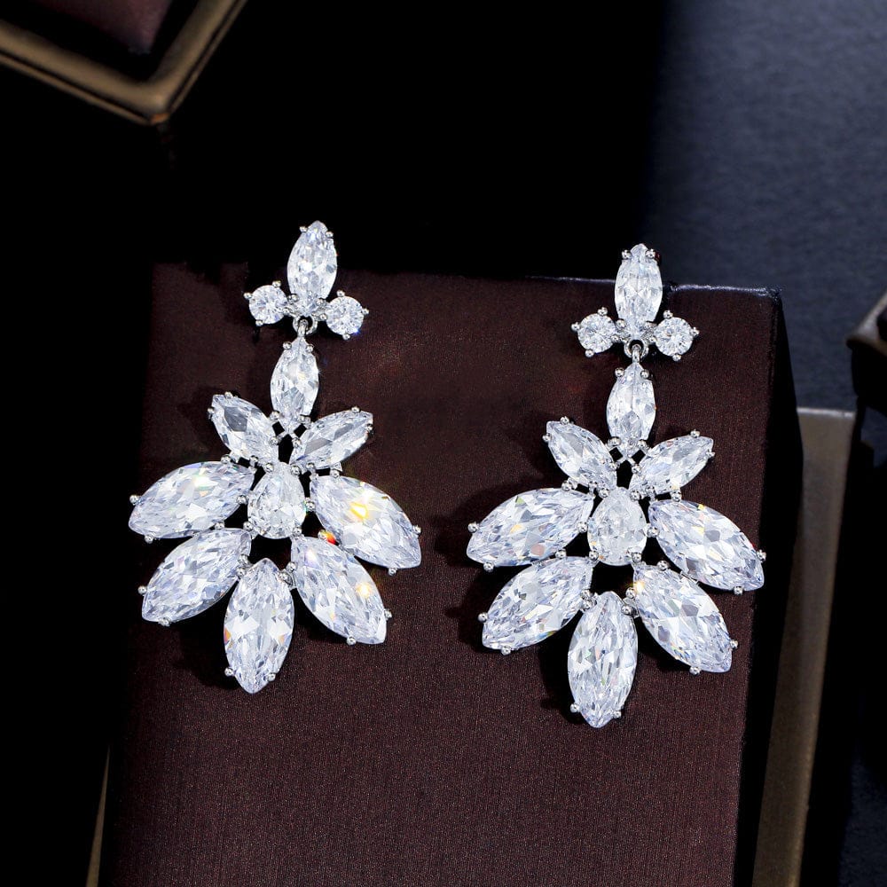 E0891 Super Sparkling White Cubic Zirconia Luxury Bridal Dangle Drop Engagement Earrings for Wedding Banquet Big Party Jewelry