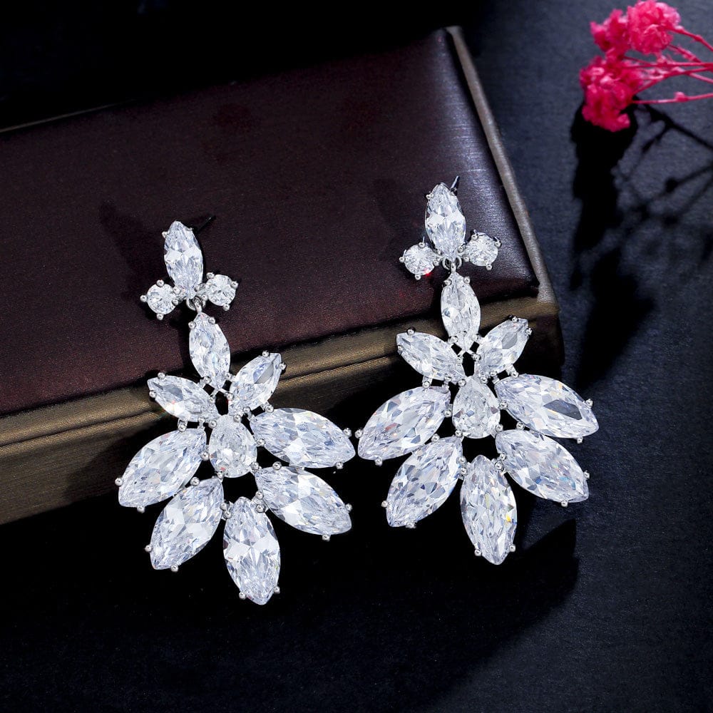 E0891 Super Sparkling White Cubic Zirconia Luxury Bridal Dangle Drop Engagement Earrings for Wedding Banquet Big Party Jewelry