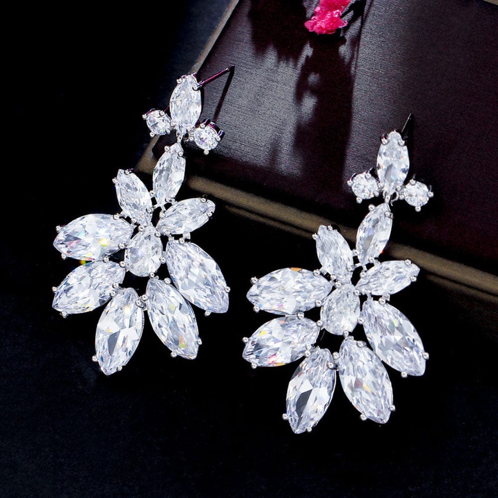 E0891 Super Sparkling White Cubic Zirconia Luxury Bridal Dangle Drop Engagement Earrings for Wedding Banquet Big Party Jewelry