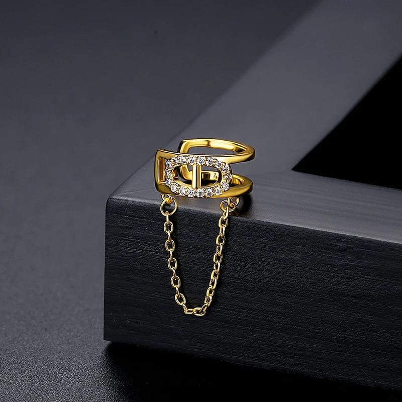 E20121215 LUOTEEMI Popular Iced Out Hoop Chain Earing C Shape Gold Hoop 18K Cartilage Cuff Tassel Earring