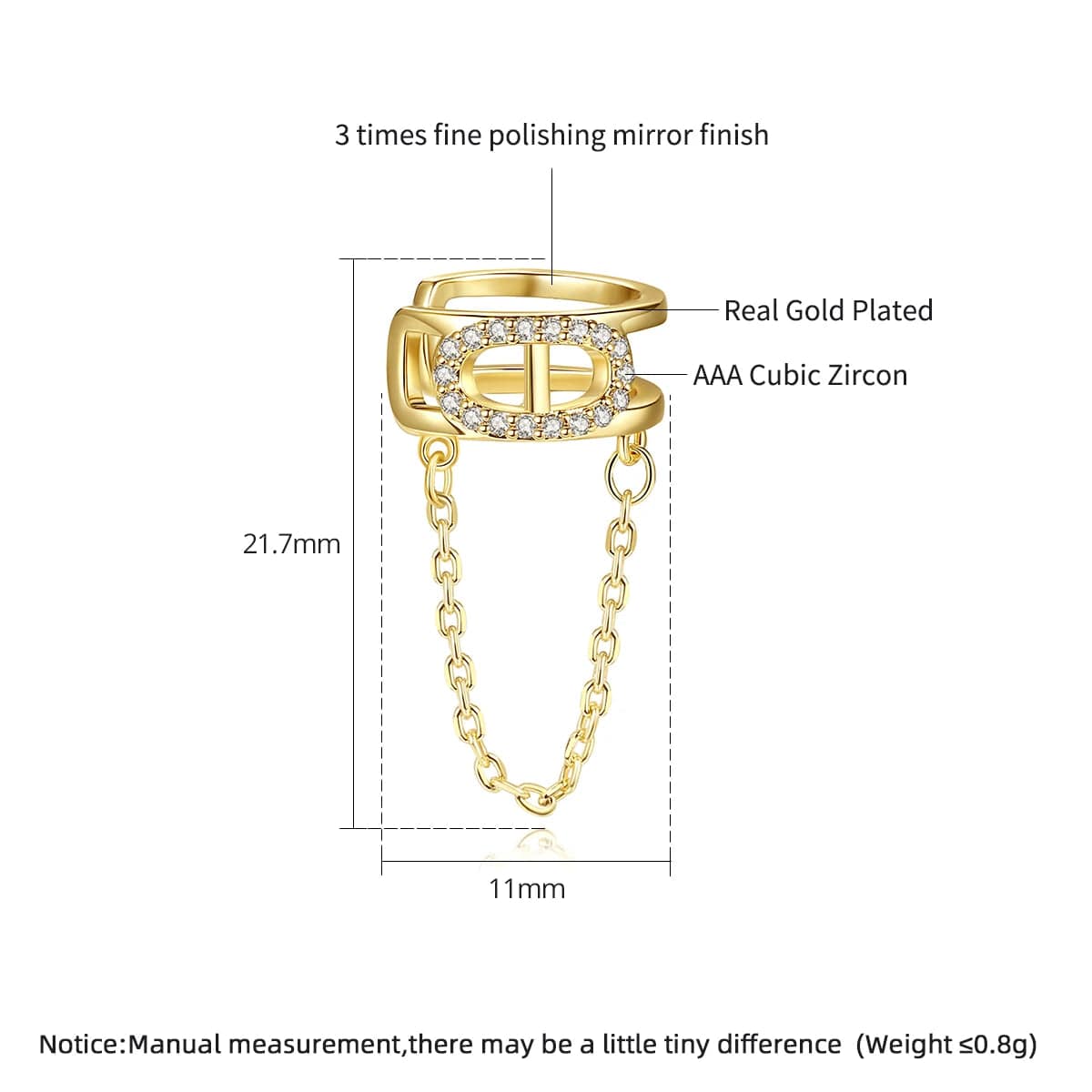 E20121215 LUOTEEMI Popular Iced Out Hoop Chain Earing C Shape Gold Hoop 18K Cartilage Cuff Tassel Earring