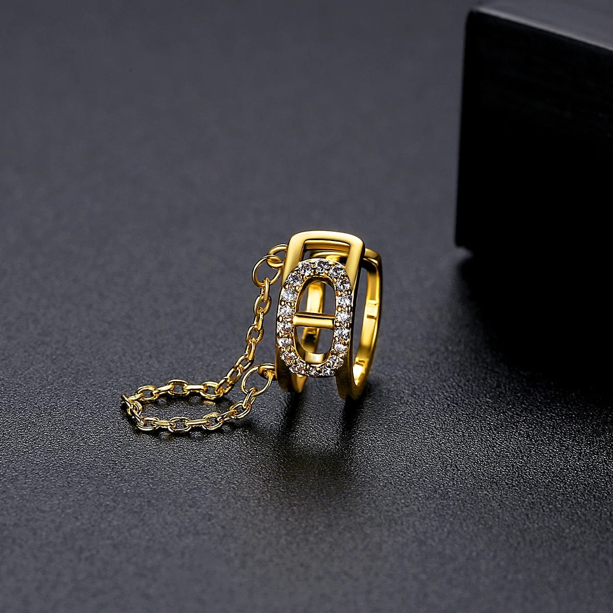 E20121215 LUOTEEMI Popular Iced Out Hoop Chain Earing C Shape Gold Hoop 18K Cartilage Cuff Tassel Earring