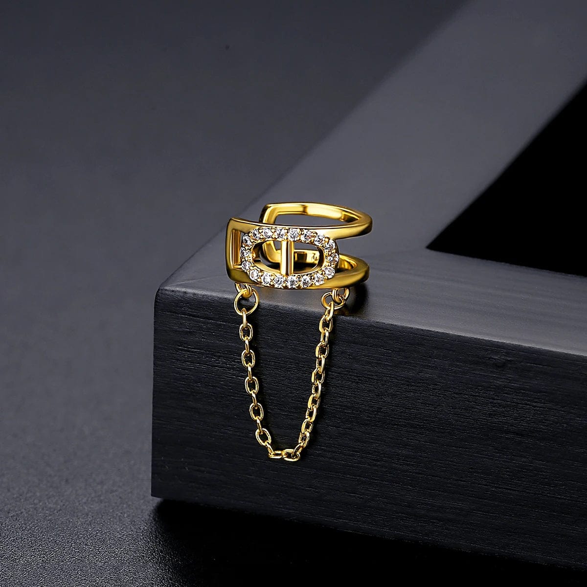 E20121215 LUOTEEMI Popular Iced Out Hoop Chain Earing C Shape Gold Hoop 18K Cartilage Cuff Tassel Earring
