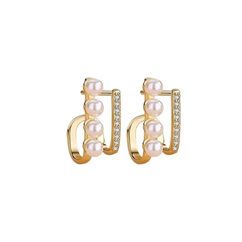 E2761 gold 925 silver pearl earrings jewelry gold plated gold plated sterling silver geometric pearl stud earrings for women