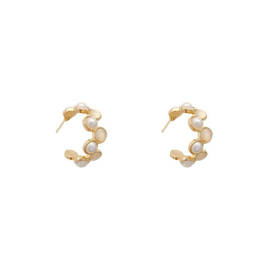 E3329 gold Origin Summer Exquisite Simulation Pearl Opals Hoop Earring for Women Girls Delicate Gold Color Metallic C Shape Earring Jewelry
