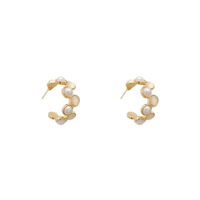 E3329 gold Origin Summer Exquisite Simulation Pearl Opals Hoop Earring for Women Girls Delicate Gold Color Metallic C Shape Earring Jewelry