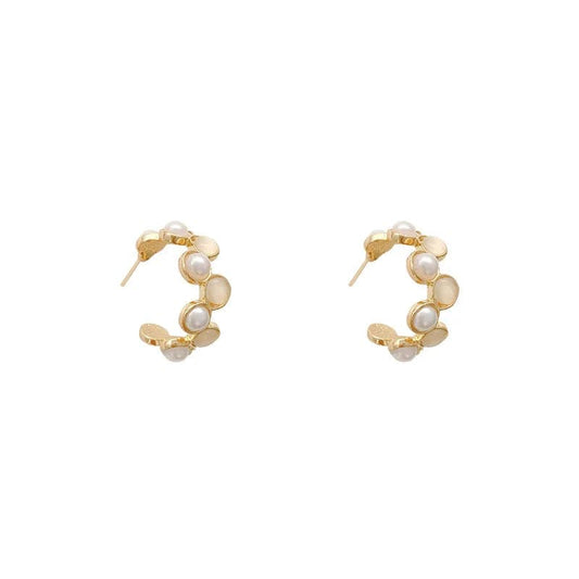 E3329 gold Origin Summer Exquisite Simulation Pearl Opals Hoop Earring for Women Girls Delicate Gold Color Metallic C Shape Earring Jewelry