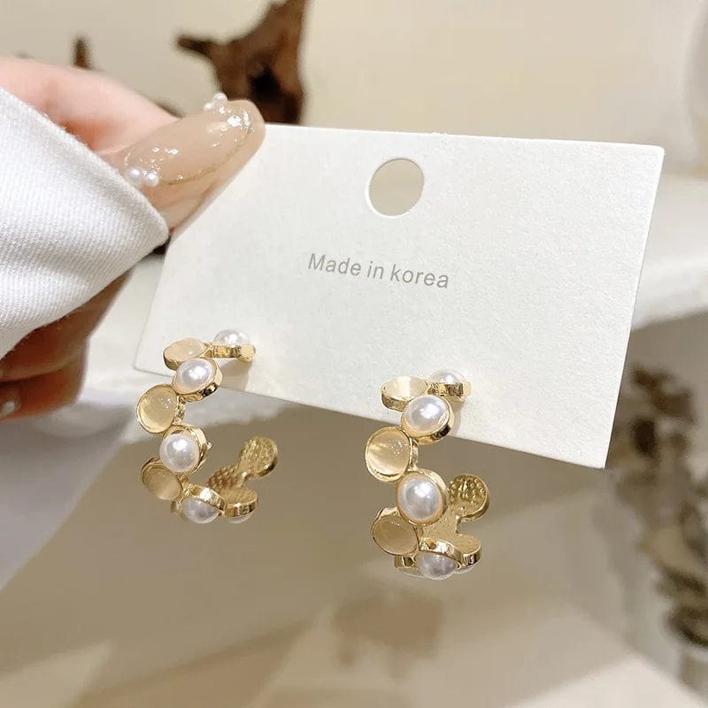 E3329 gold Origin Summer Exquisite Simulation Pearl Opals Hoop Earring for Women Girls Delicate Gold Color Metallic C Shape Earring Jewelry