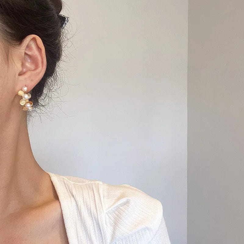 E3329 gold Origin Summer Exquisite Simulation Pearl Opals Hoop Earring for Women Girls Delicate Gold Color Metallic C Shape Earring Jewelry