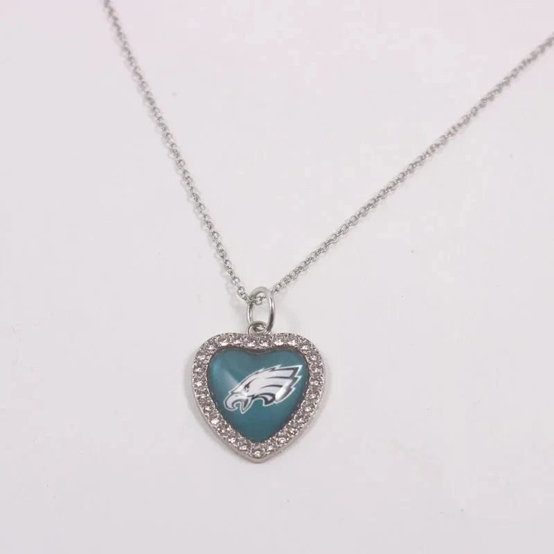 eagles New Arrival 32 designs rhinestone heart American football pendant charms accessories stainless steel necklace heart necklace