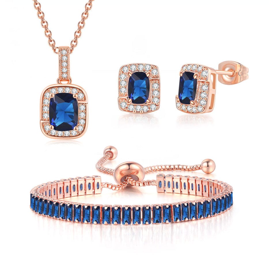 Earring / Sapphire HOYON New Multilayer Tennis Chain Zircon Pendant Necklace Bracelet earring Set  3 Pieces Bridal Jewelry Set