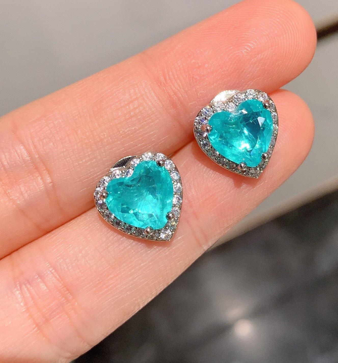 Earrings LWJS80172 4 Pcs Simple Heart Shaped Sapphire Earrings Rings Necklace Platinum Plated Paraiba Tourmaline Jewelry Set For Wedding