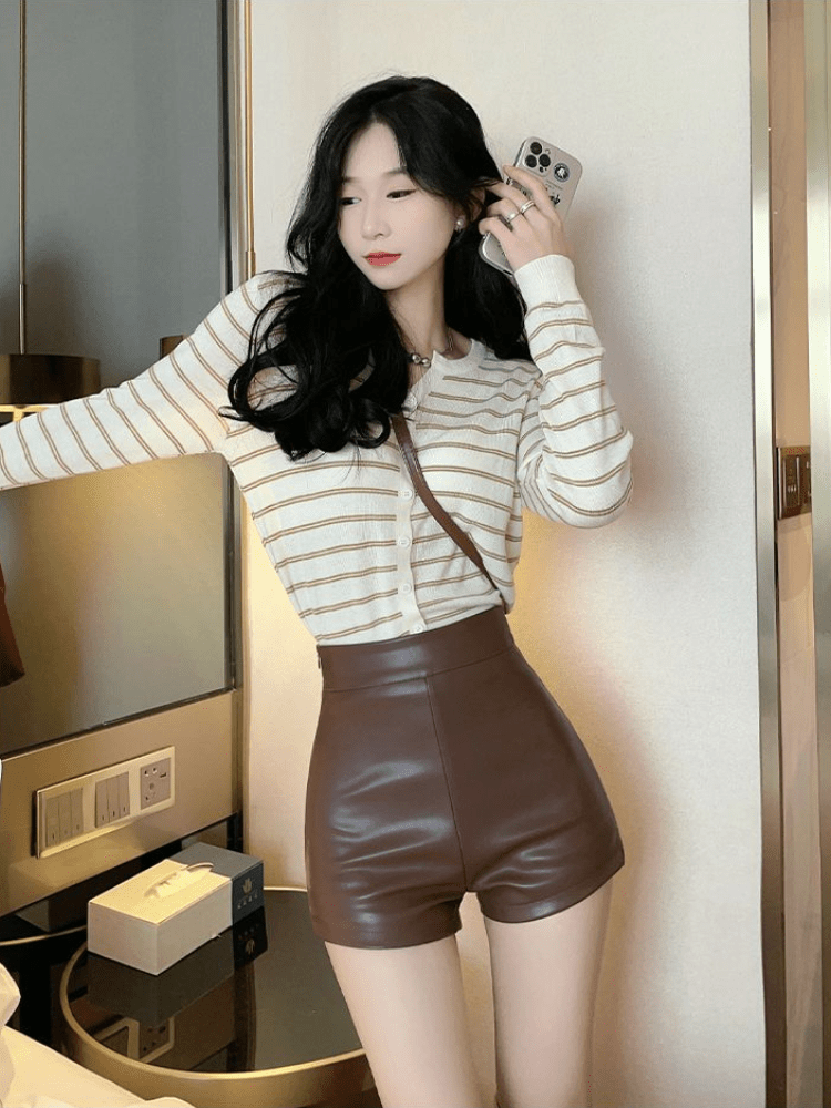 Ecowalson women PU leather pants sexy hot pants nightclub casual sports pants Leather shorts