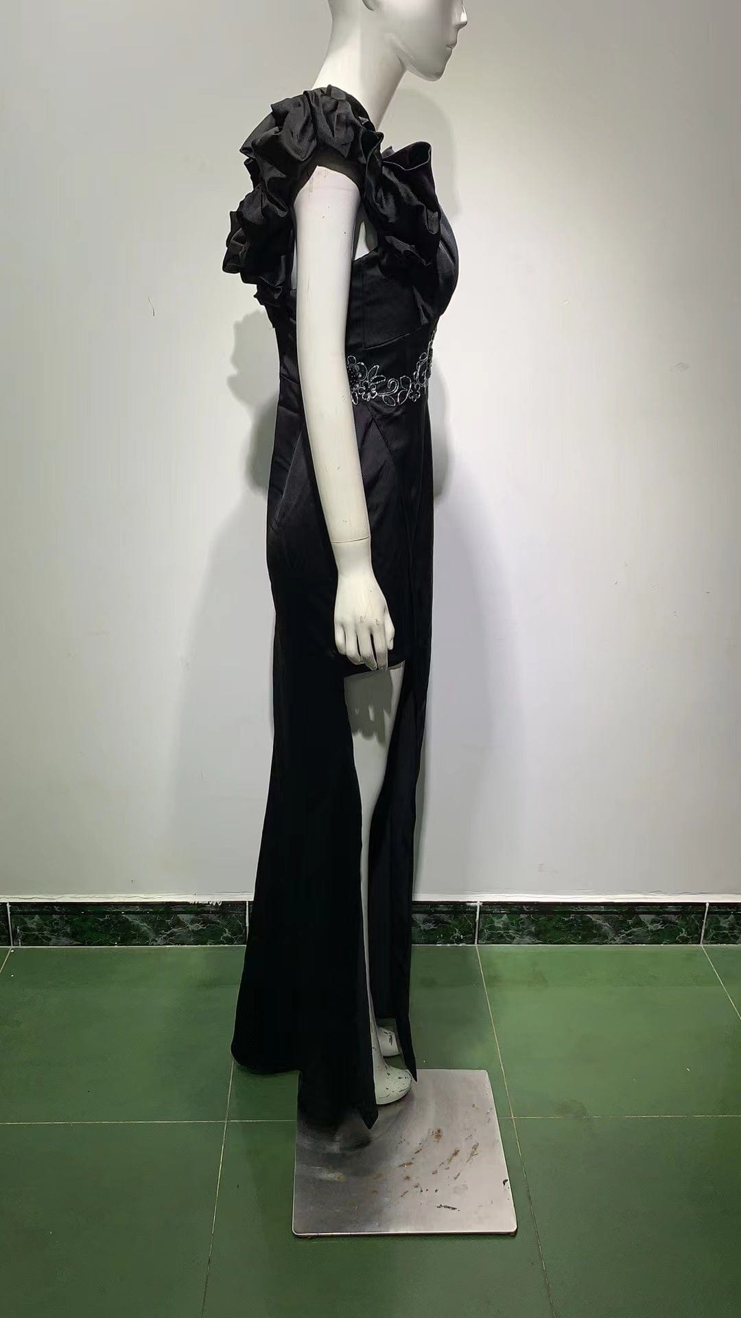 ED2088 Senior Irregular Evening Dresses Fashion V-Neck Printed Pleated Dress Backless Sexy Banquet Party Dress