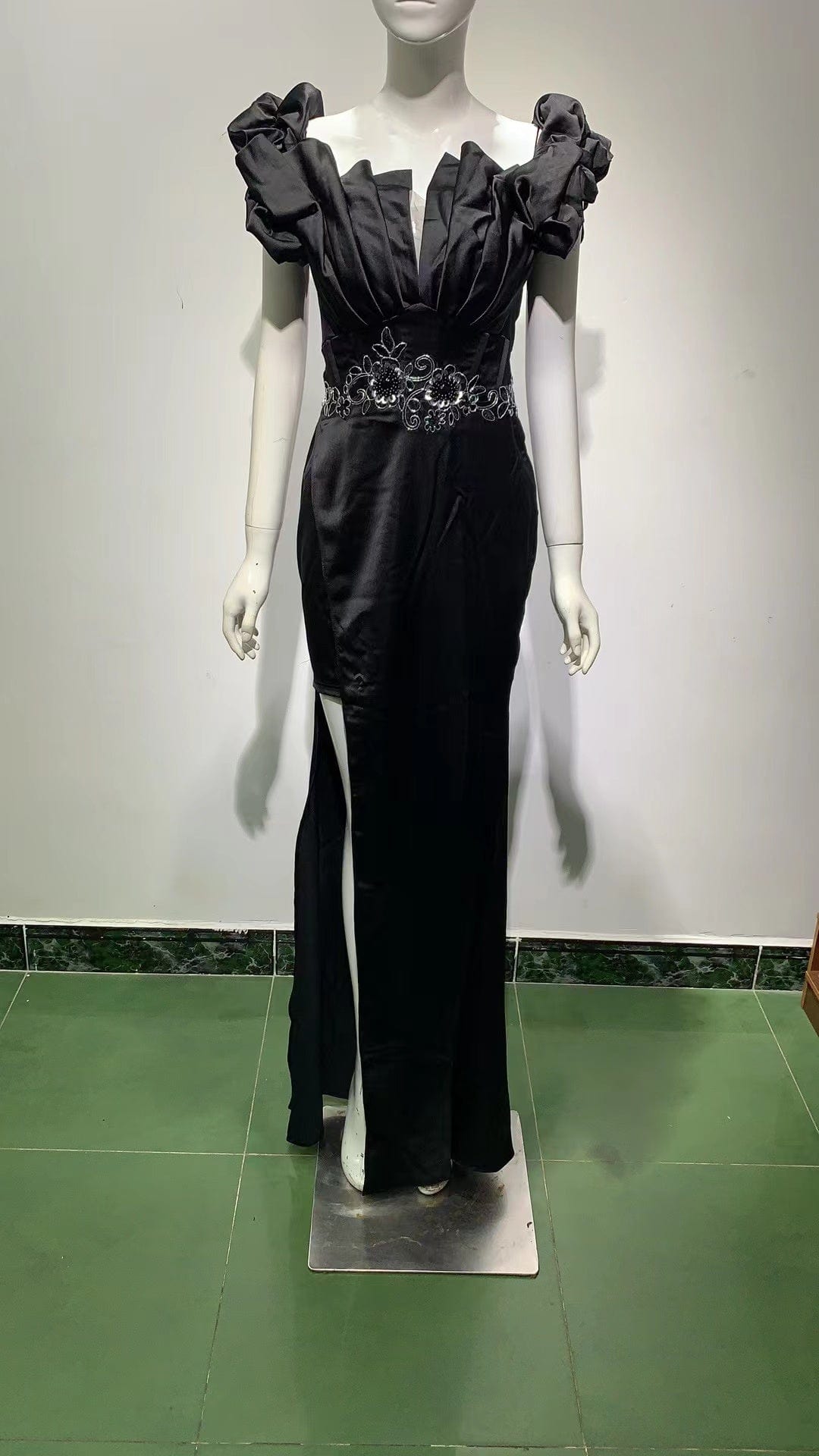 ED2088 Senior Irregular Evening Dresses Fashion V-Neck Printed Pleated Dress Backless Sexy Banquet Party Dress