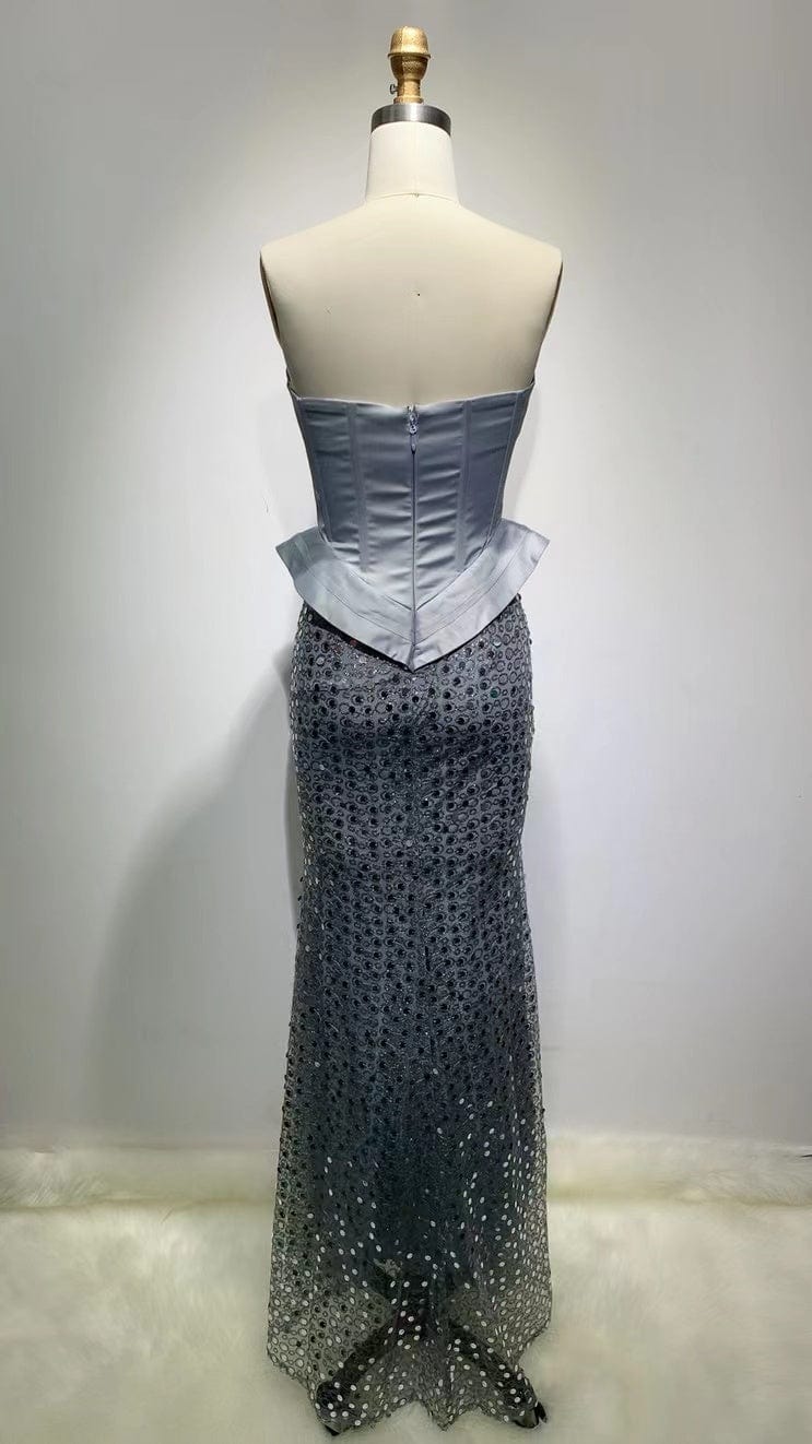ED2154 Grace V Neck Sleeveless Slim Fit Satin Piecing Corset Mermaid Sequins Dress Evening Gown