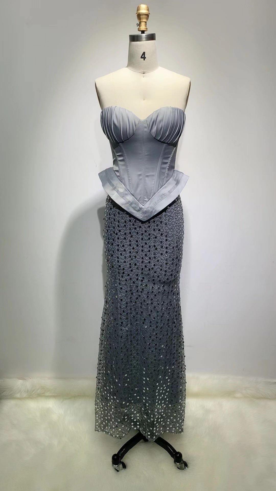 ED2154 Grace V Neck Sleeveless Slim Fit Satin Piecing Corset Mermaid Sequins Dress Evening Gown