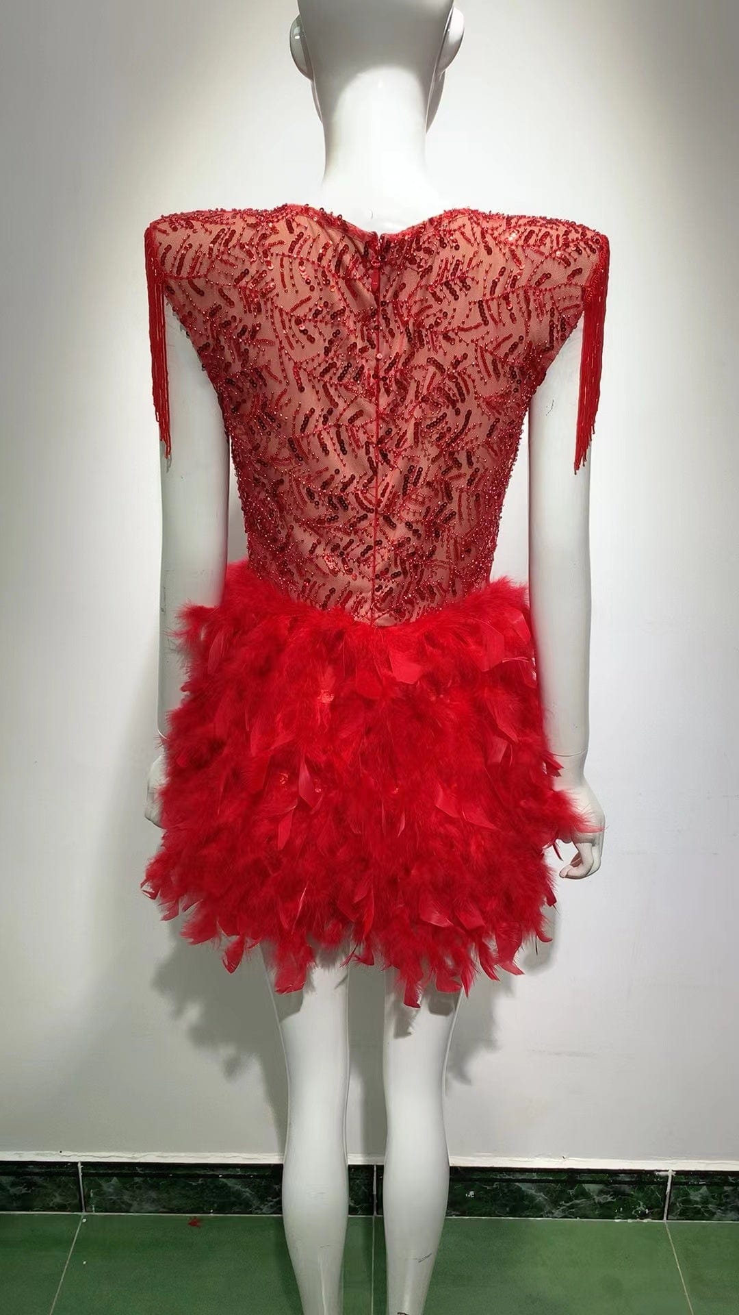 ED2161 High Quality Sequined Women Clothes Fashion Tassels Sleeve Women Celebrity Prom Dresses With Feathers Evening Dreese