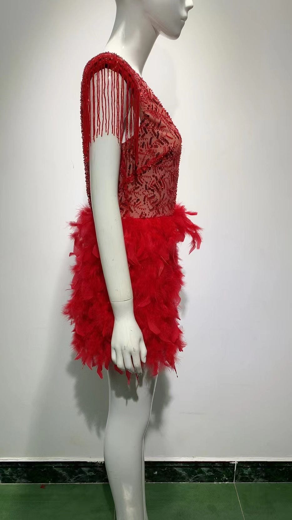 ED2161 High Quality Sequined Women Clothes Fashion Tassels Sleeve Women Celebrity Prom Dresses With Feathers Evening Dreese