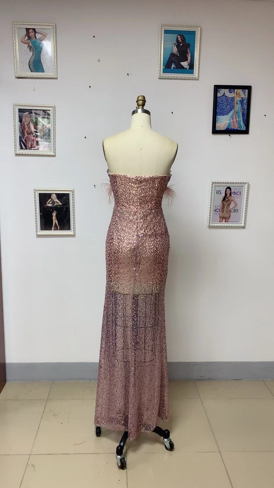 ED2174 Off Shoulder Long Prom Gowns Elegant Dress For Women See Through Feather Evening Dresses