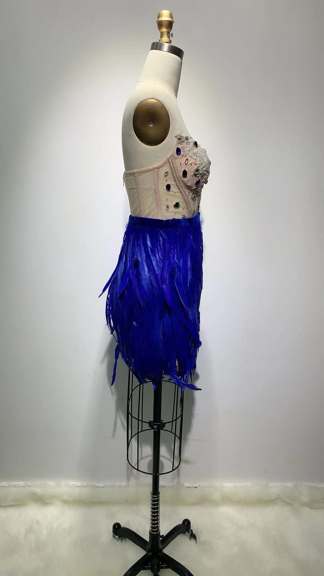 ED2187 Top Quality Rhinestone Corset Luxury Celebrity Dress  Elegant Feathers Gowns Women Dresses Clubwear