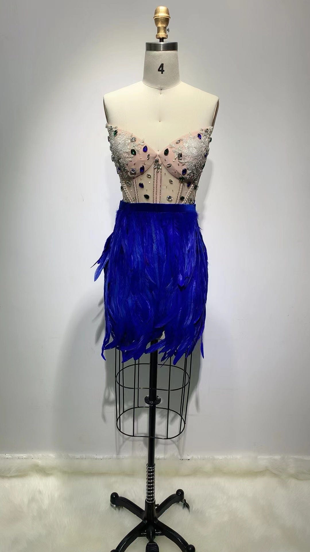 ED2187 Top Quality Rhinestone Corset Luxury Celebrity Dress  Elegant Feathers Gowns Women Dresses Clubwear