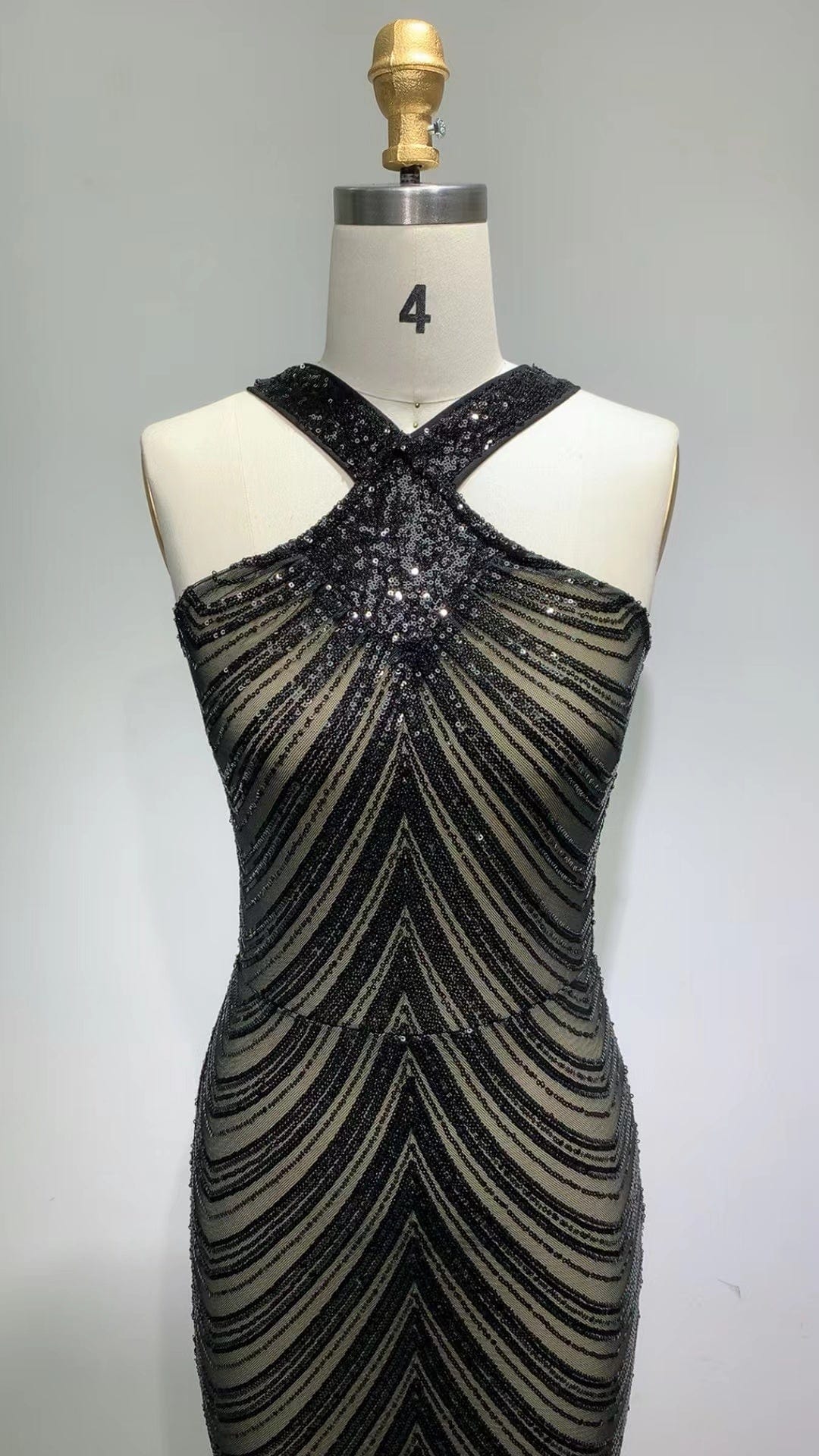 ED2216 Kimshein Blusas Women Fashionable Vestidos Largos Black Sequin Mesh New Halter Evening Dinner Dresses Party