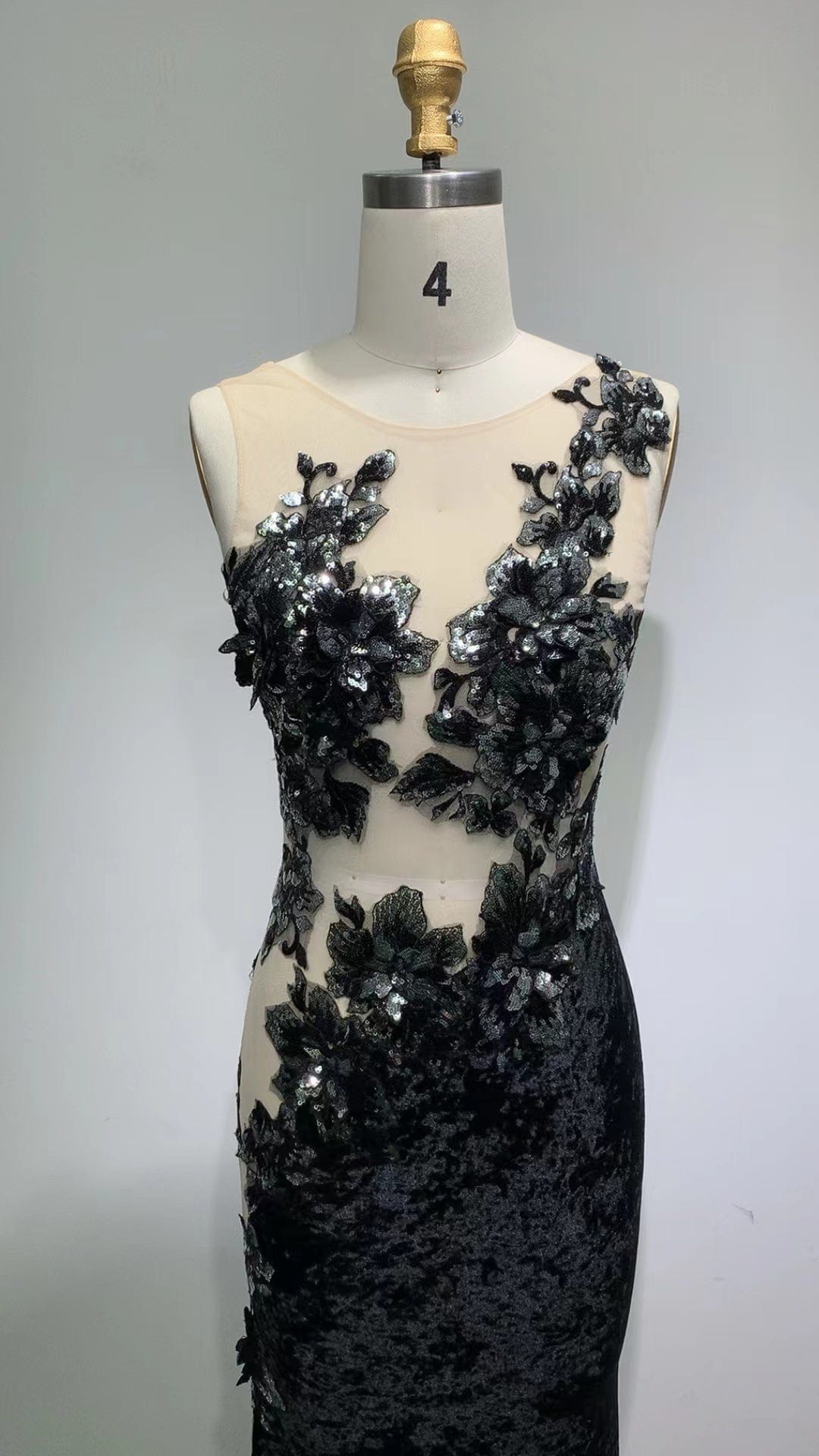 ED2218 Kimshein Transparent Dresses Women Mesh Backless Crop Top Sequin Flower Applique Velvet Dresses Party Evening