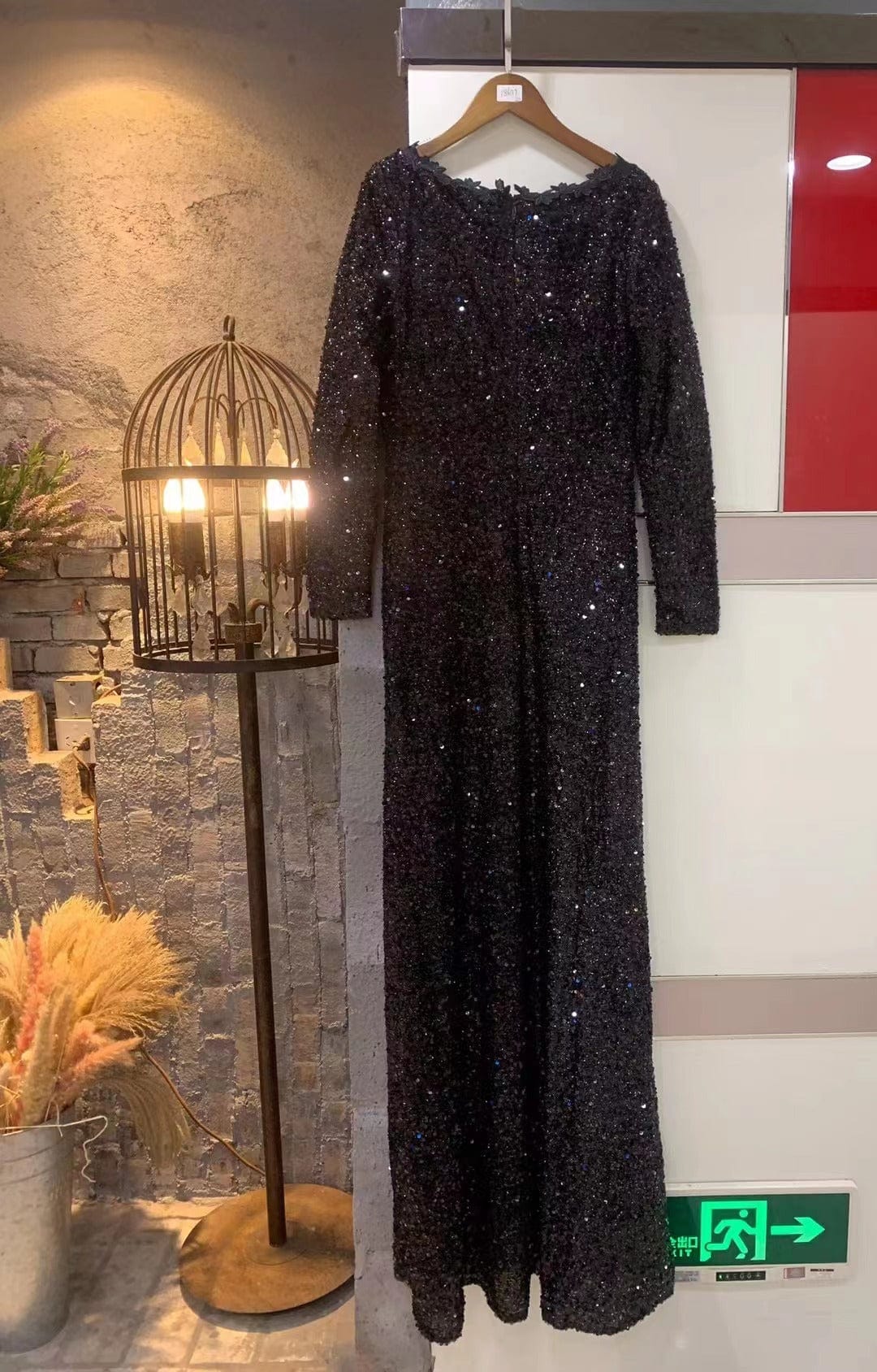 ED2222 Kimshein Decent Dresses For Ladies Images Luxury Black Sequin Applique Mesh Beading High Split Dress Party