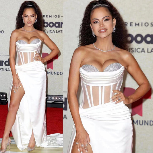 ED2233 Kimshein Luxury Woman High End Fashion Clothing Slash Neck With Crystal Rhinestone Diamond Dress Evening Prom