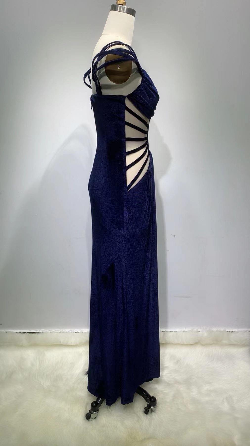 ED2243 Kimshein Dropshipping High Quality Design Clothes Hole Mesh Velvet Evening Dress Women Evening