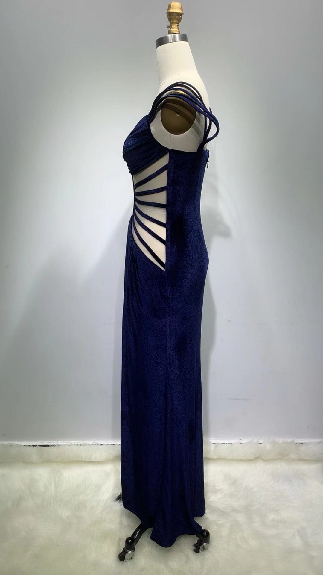 ED2243 Kimshein Dropshipping High Quality Design Clothes Hole Mesh Velvet Evening Dress Women Evening