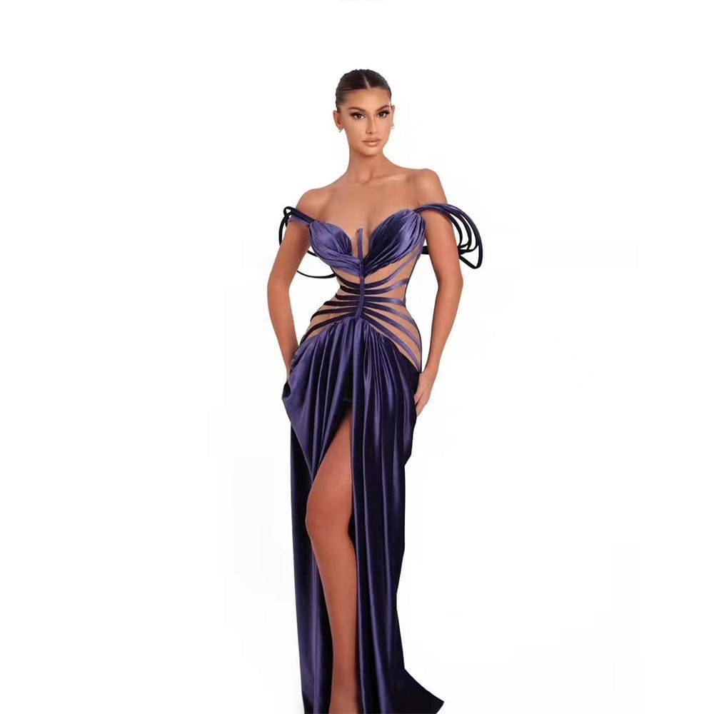 ED2243 Kimshein Dropshipping High Quality Design Clothes Hole Mesh Velvet Evening Dress Women Evening